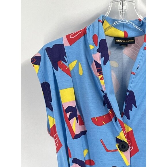 Nooworks Blue Sleeveless Greta Jumpsuit Snacks Sz Medium Artsy Colorful Funky - Picture 3 of 7